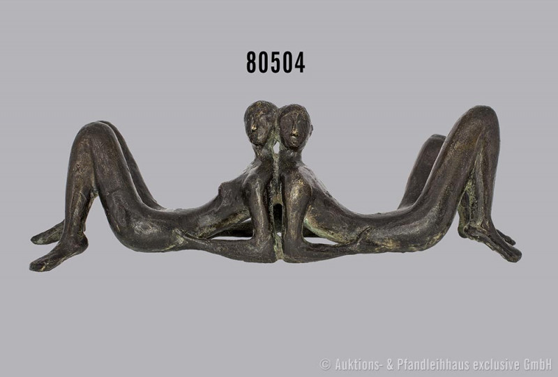 Bronze-Skulptur, kleines, liegendes Paar, von Karl-Heinz Krause (1924-2019), sig...