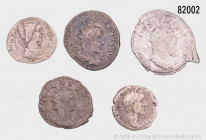 Römische Kaiserzeit, Konv. 2 Denare und 3 Antoniniane, dabei Antoninus Pius, Julia Domna und Postumus, 4 x mit Zertifikaten aus Abo-Bezug, gemischter ...