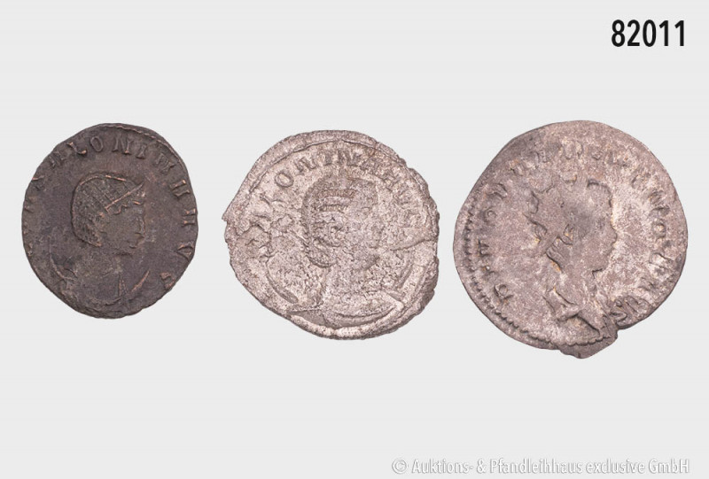 Römische Kaiserzeit, Konv. Salonina, 2 Antoniniane, davon 1 x mit Rs. Antilope, ...
