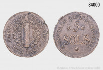 Mainz, unter französischer Besatzung (1792-1793), 5 Sols 1793, 32 mm, Schön 3, gutes sehr schön-fast vorzüglich