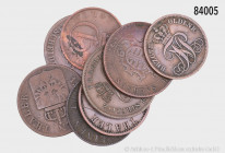 Altdeutschland, Konv. 8 Kleinmünzen, dabei Mecklenburg-Strelitz 5 Pfennige 1872 B, Sachsen 5 Pfennige 1862 B, Oldenburg 3 Schwaren 1858 B, etc., gemis...
