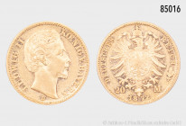 Bayern, Ludwig II. (1864-1886), 20 Mark 1872 D, 900er Gold, 7,91 g, 22 mm, Jaeger 194, Randfehler und Kratzer, sehr schön/gutes sehr schön