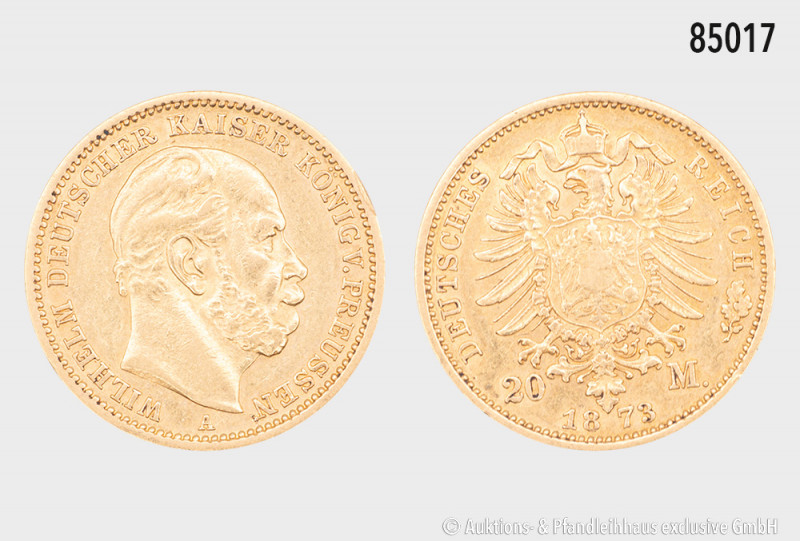 Preußen, Wilhelm I. (1861-1888), 20 Mark 1873 A, 900er Gold, 7,91 g, 22 mm, Jaeg...