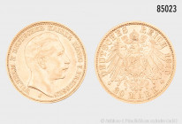 Preußen, Wilhelm II. (1888-1918), 20 Mark 1910 J, 900er Gold, 7,95 g, 23 mm, J. 252, etwas besserer Jahrgang und Prägebuchstabe, kleine Randfehler und...