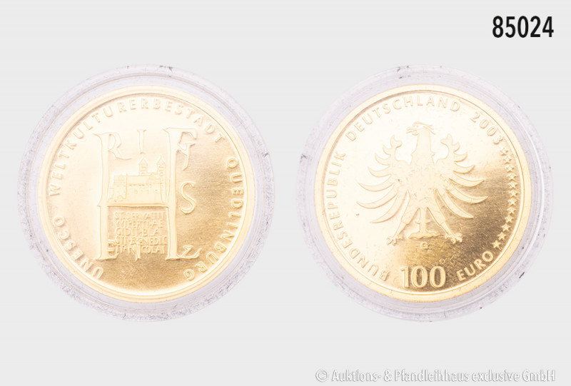 BRD, 100 Euro 2003 D, UNESCO Weltkulturerbestadt Quedlinburg. 999,9er Gold (1/2 ...