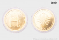 BRD, 100 Euro 2003 D, UNESCO Weltkulturerbestadt Quedlinburg. 999,9er Gold (1/2 Unze Feingold). 15,55 g; 28 mm. AKS 322; Jaeger 502. In Original-Etui,...