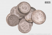 Deutsches Reich (Kaiserreich), Konv. 18 x 10 Pfennig, 11 x 5 Pfennig, verschiedene Jahrgänge, dazu Italien, 1 Lire 1886, 835er Silber, etc., gemischte...