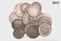 Deutsches Reich (Kaiserreich), Konv. 10 x 1 Mark und 14 x 1/2 Mark, 900er Silber, verschiedene Jahrgänge, gemischter Zustand, Fundgrube, bitte besicht...