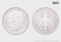 BRD, 5 DM 1957 J, Joseph Freiherr von Eichendorff. 11,18 g; 29 mm. AKS 213; J. 391, kleine Randfehler und Kratzer, fast vorzüglich