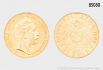 Preußen, Wilhelm II. (1888-1918), 20 Mark 1902 A, 900er Gold, 7,95 g, 23 mm, J. 252, kleine Randfehler, Kratzer, sehr schön/fast vorzüglich