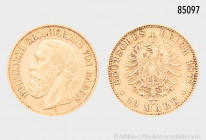 Baden, Friedrich I. (1852-1907), 10 Mark 1877 G, 900er Gold, 3,94 g, 20 mm, AKS 146, J. 186, besserer Jahrgang, Auflage 159.333 Exemplare, winzige Ran...