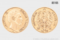 Bayern, Ludwig II. (1864-1886), 10 Mark 1872 D, 900er Gold, 3,93 g, 20 mm, AKS 191, Jaeger 193, sehr schön