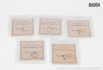 Liberia, Konv. 5 Goldmünzen aus der Serie "Kleinste Goldmünzen der Welt", aus Abo-Bezug, mit Zertifikaten, verkapselt, Stempelglanz/PP, insgesamt ca. ...