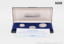 Mexiko, Kassette, darin 100-, 50- und 25-Dollar-Silbergedenkmünzen auf die Fußball-Weltmeisterschaft 1986 in Mexiko, 720er Silber, verkapselt (Kapseln...