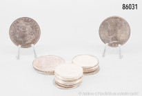 USA, Konv. 16 Silbermünzen, 900er Silber: 3 Morgan Dollar (1884, 1887 und 1921), 1 Dollar 1922 Liberty Head und 12 x Half Dollar 1964, Kennedy, sehr s...