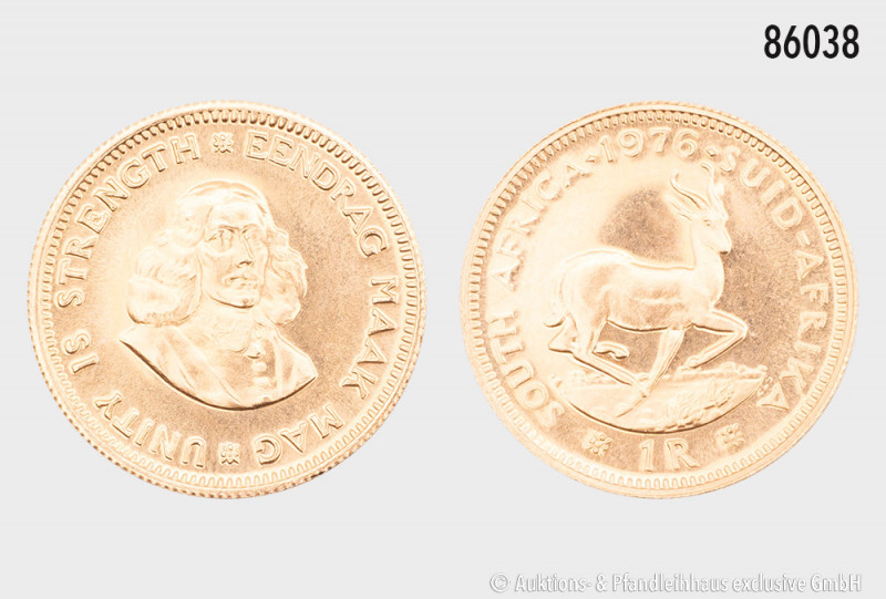 Südafrika, 1 Rand 1976, 916er Gold, 3,99 g, 19 mm, vorzüglich/Stempelglanz
