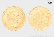 Österreich, Franz Joseph I., 4 Florin 1892, 900er Gold, NP, 3,22 g, 19 mm, fast Stempelglanz