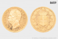 Italien, Umberto I. (1878-1900), 20 Lire 1882 R, Rom, 900er Gold, 6,45 g, 21 mm, KM 21, Friedberg 21, vorzüglich