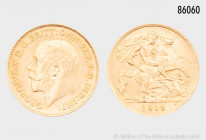 Großbritannien, George V., 1/2 Sovereign 1913, 917er Gold, 3,99 g, 19 mm, vorzüglich