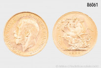 Großbritannien, George V., 1 Sovereign 1922, 917er Gold, 7,99 g, 22 mm, kleine Randfehler, vorzüglich