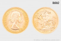 Großbritannien, Elisabeth II., 1 Sovereign 1966, 917er Gold, 7,99 g, 22 mm, fast Stempelglanz