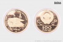 Russland/Sowjetunion, 100 Rubel 1978, auf die XXII. Olympischen Sommerspiele 1980 in Moskau, Rs. Ruderkanal im Sportkomplex von Krylatskoe, 900er Gold...