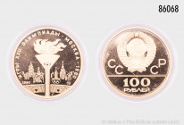Russland/Sowjetunion, 100 Rubel 1980, auf die XXII. Olympischen Sommerspiele 1980 in Moskau, Rs. Olympisches Feuer, 900er Gold, 17,31 g, 30 mm, PP