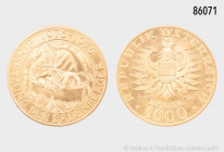 Österreich, 1000 Schilling 1976, 900er Gold, 13,51 g, 27 mm, Friedberg 909, KM 2933, vorzüglich/fast Stempelglanz
