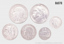 Polen, Konv. 10 Zloty 1932 und 1939, 5 Zloty 1932 und 1934, 2 Zloty 1934 und 1936, fast vorzüglich