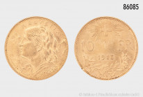 Schweiz, 10 Franken 1913 B, 900er Gold, 3,22 g, 19 mm, HMZ 2-1196, Randfehler, fast vorzüglich