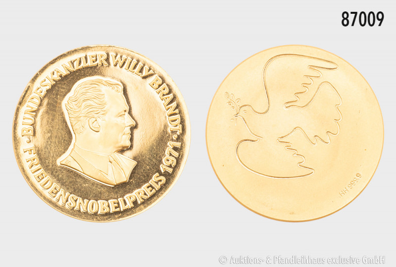 BRD, Goldmedaille 1971, auf den Friedensnobelpreisträger Willy Brandt, 999,9er G...