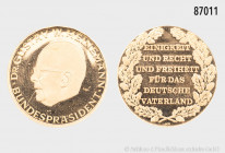Goldmedaille o. J., auf Bundespräsident Gustav Heinemann, 900er Gold, 3,47 g, 20 mm, Haarlinien, feine Kratzer, PP