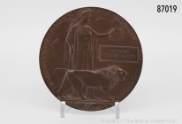 Große einseitige Medaille o. J., signiert F.CRP (?), auf den Tod von Frederick George Hurley, D 12,1 cm, vorzüglich