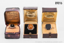 Konv. 3 Silber-Damenringe, 835er Silber, verschiedene Ausführungen, in original Juwelierschachteln, guter Zustand, Gesamtgewicht 11,5 g