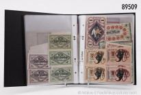 Geldschein-Sammlung, 1 Album, über 100 Notgeldscheine, Bielefeld und Braunschweig, dabei ca. 20 x Leinenausführung, gemischter Zustand, Fundgrube, bit...
