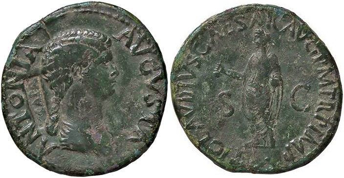 ROMANE IMPERIALI - Antonia (moglie di Nerone Druso) - Dupondio C. 6 NC (AE g. 12...
