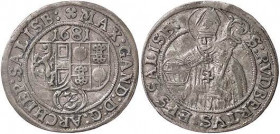 ESTERE - AUSTRIA-SALISBURGO - Max Gandolph (1668-1687) - 3 Kreuzer 1681 Kr. 228 (AG g. 1,55)
bel BB