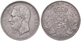 ESTERE - BELGIO - Leopoldo II (1865-1909) - 5 Franchi 1870 Kr. 24 AG
BB/BB+