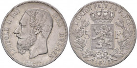 ESTERE - BELGIO - Leopoldo II (1865-1909) - 5 Franchi 1875 Kr. 24 AG Segnetto al ciglio
Segnetto al ciglio
BB/BB+