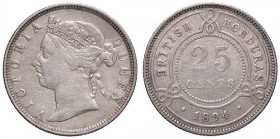ESTERE - HONDURAS BRITANNICO - Vittoria (1837-1901) - 25 Cents 1894 Kr. 9 AG
BB/qBB
