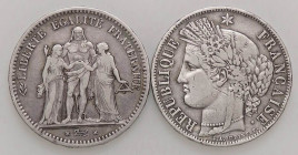 ESTERE - FRANCIA - Seconda Repubblica (1848-1852) - 5 Franchi 1849 A Kr. 761.1/756.1 AG Lotto di 2 monete
Lotto di 2 monete
MB÷qBB