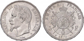 ESTERE - FRANCIA - Napoleone III (1852-1870) - 5 Franchi 1870 A - Testa laureata Kr. 799.1 AG
qSPL