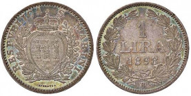 ZECCHE ITALIANE - SAN MARINO - Vecchia monetazione - Lira 1898 Pag. 367; Mont. 4 R AG
qFDC