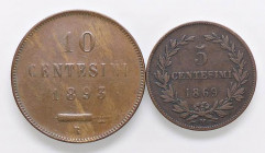 ZECCHE ITALIANE - SAN MARINO - Vecchia monetazione - 10 Centesimi 1893 Pag. 371; Mont. 8 CU Assieme a 5 centesimi 1869 (qBB) - Lotto di 2 monete
Assi...