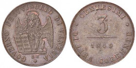 ZECCHE ITALIANE - VENEZIA - Governo Provvisorio (1848-1849) - 3 Centesimi 1849 Pag. 185; Mont. 95 CU Piccola tacca al bordo a ore 12
Piccola tacca al...