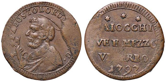 ZECCHE ITALIANE - VITERBO - Pio VI (1775-1799) - Sampietrino 1797 R (CU g. 8,48)...