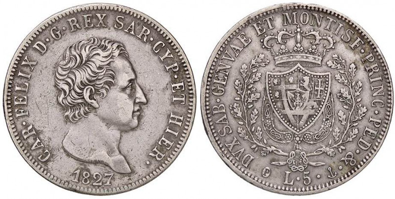 SAVOIA - Carlo Felice (1821-1831) - 5 Lire 1827 G Pag. 72; Mont. 64 AG
qBB