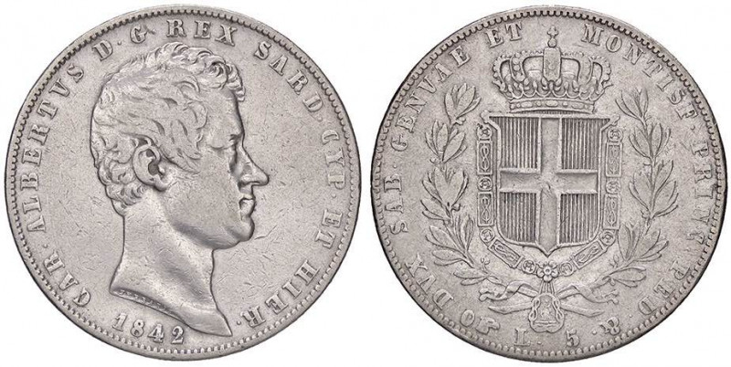 SAVOIA - Carlo Alberto (1831-1849) - 5 Lire 1842 T Pag. 252; Mont. 126 R AG
qBB