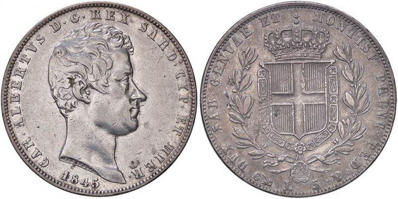 SAVOIA - Carlo Alberto (1831-1849) - 5 Lire 1845 G Pag. 257; Mont. 133 AG Lieve ...