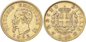 SAVOIA - Vittorio Emanuele II Re d'Italia (1861-1878) - 10 Lire 1863 T (18,8) Pag. 477; Mont. 155 AU
MB-BB